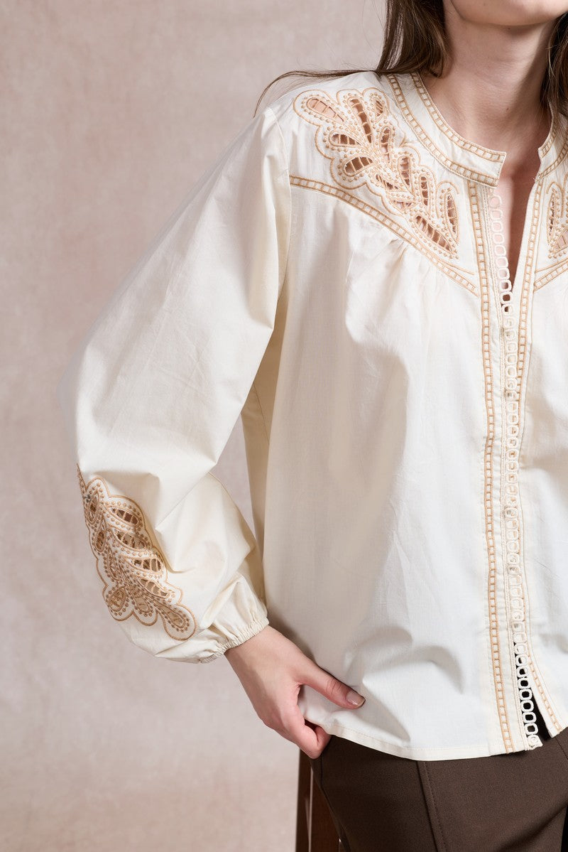 Carol Embroidered Shirt - Beige