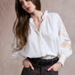 Diana Embroidered Shirt with Elasticated Cuffs - White