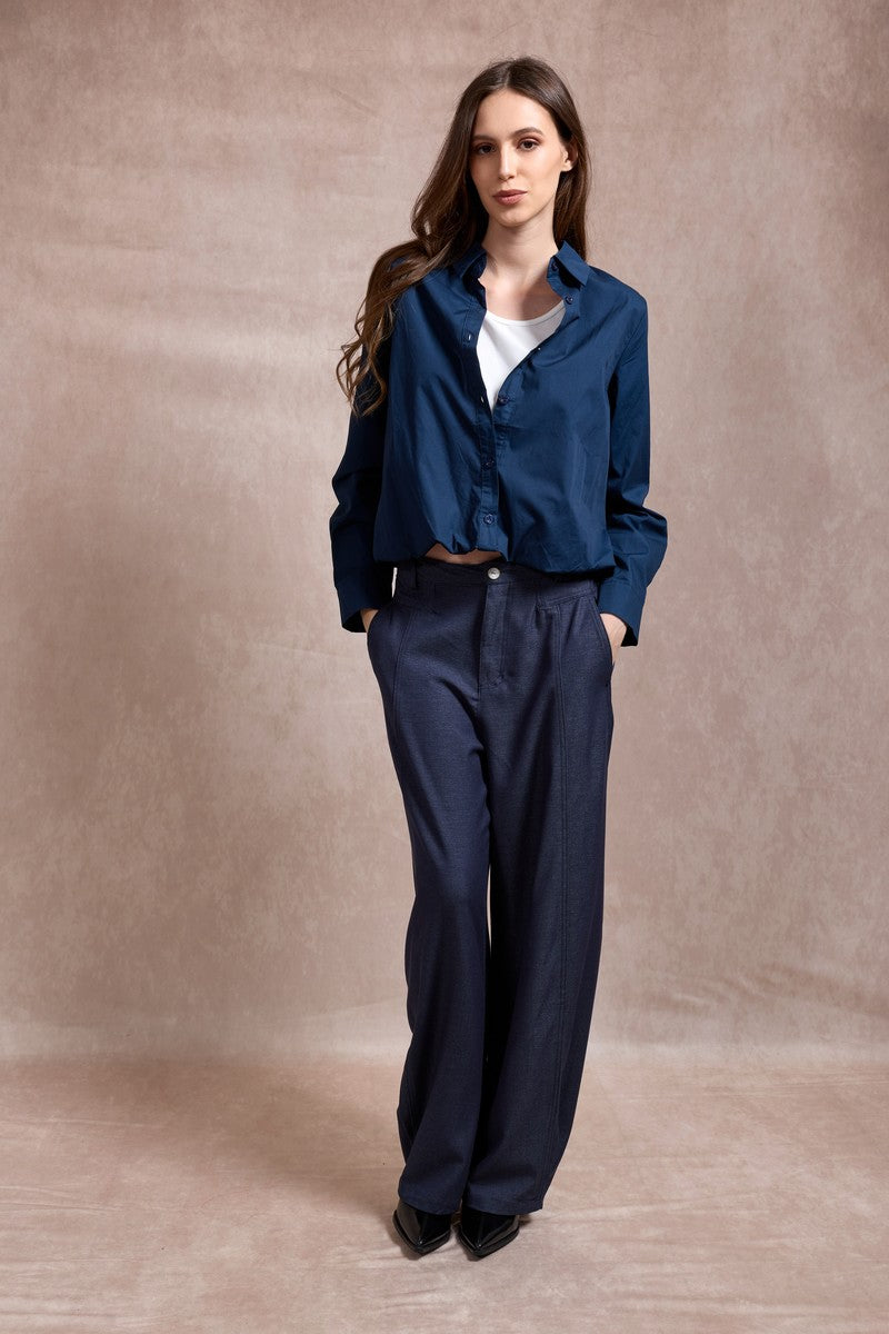 Lynsey Barrel Leg Trousers - Navy
