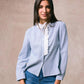 Liz Striped Shirt with Broderie Details - Blue