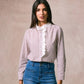 Liz Striped Shirt with Broderie Details - Brown