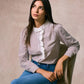 Liz Striped Shirt with Broderie Details - Brown