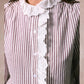 Liz Striped Shirt with Broderie Details - Brown