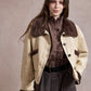 Lorna Suede Jacket with Faux Fur - Beige