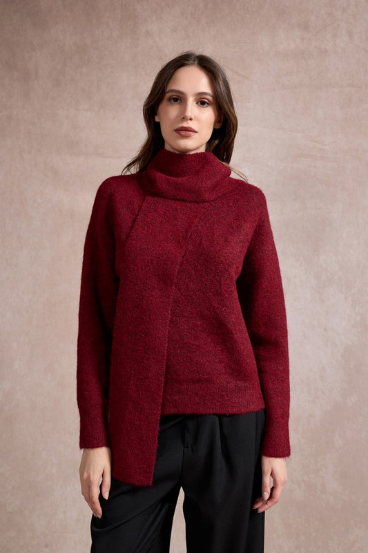 Sharon Knitted Scarf Jumper - Red