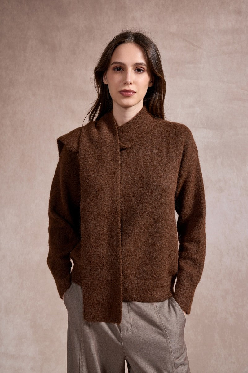 Sharon Knitted Scarf Jumper - Chocolate Brown