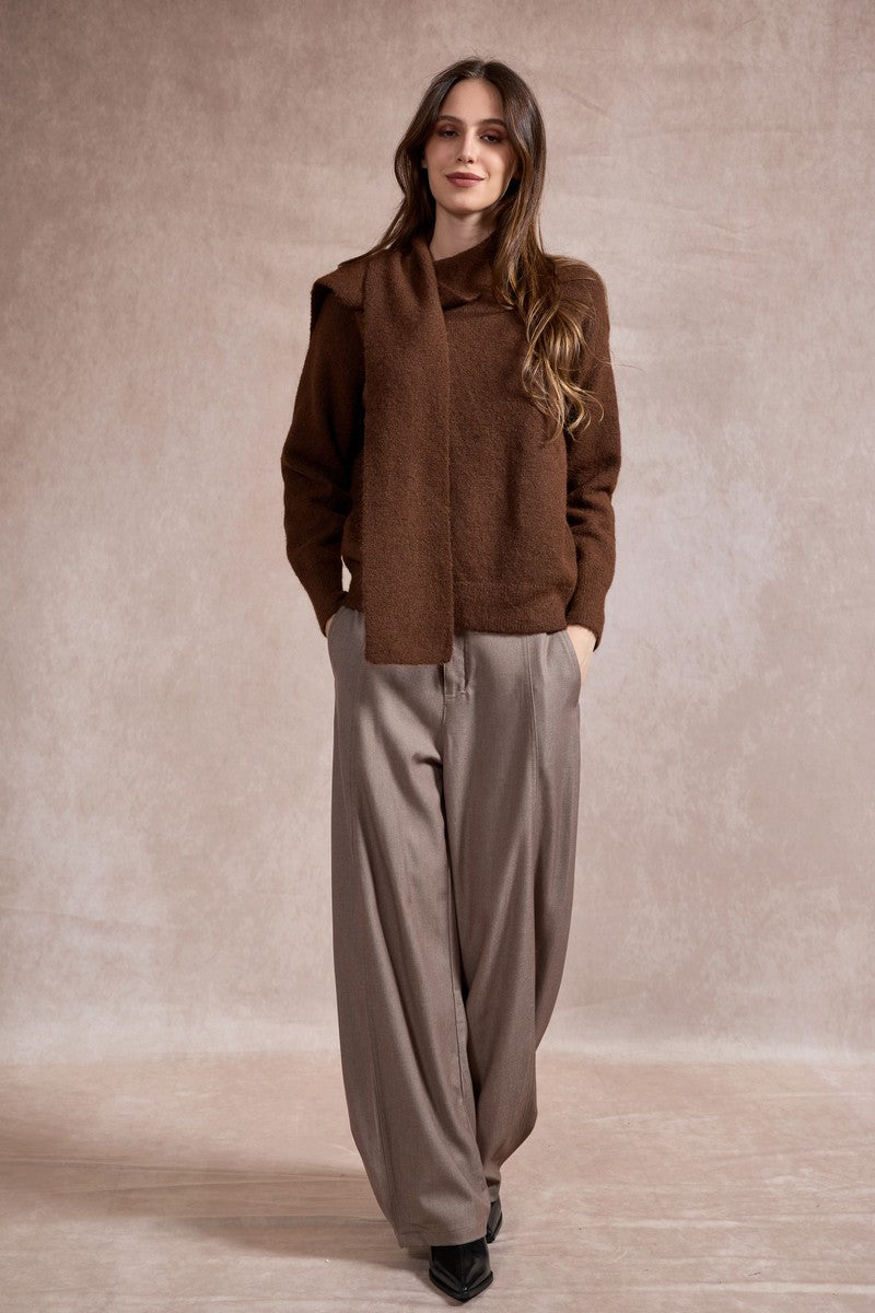 Sharon Knitted Scarf Jumper - Chocolate Brown