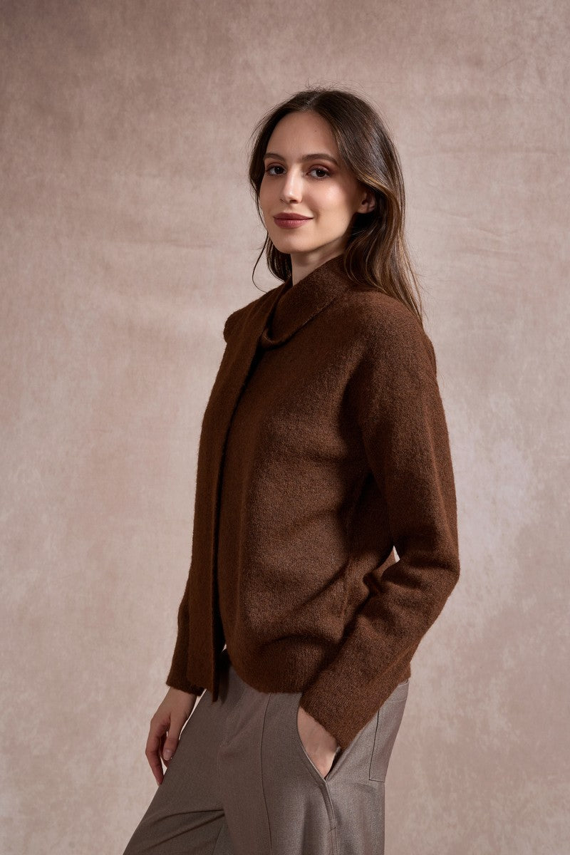 Sharon Knitted Scarf Jumper - Chocolate Brown