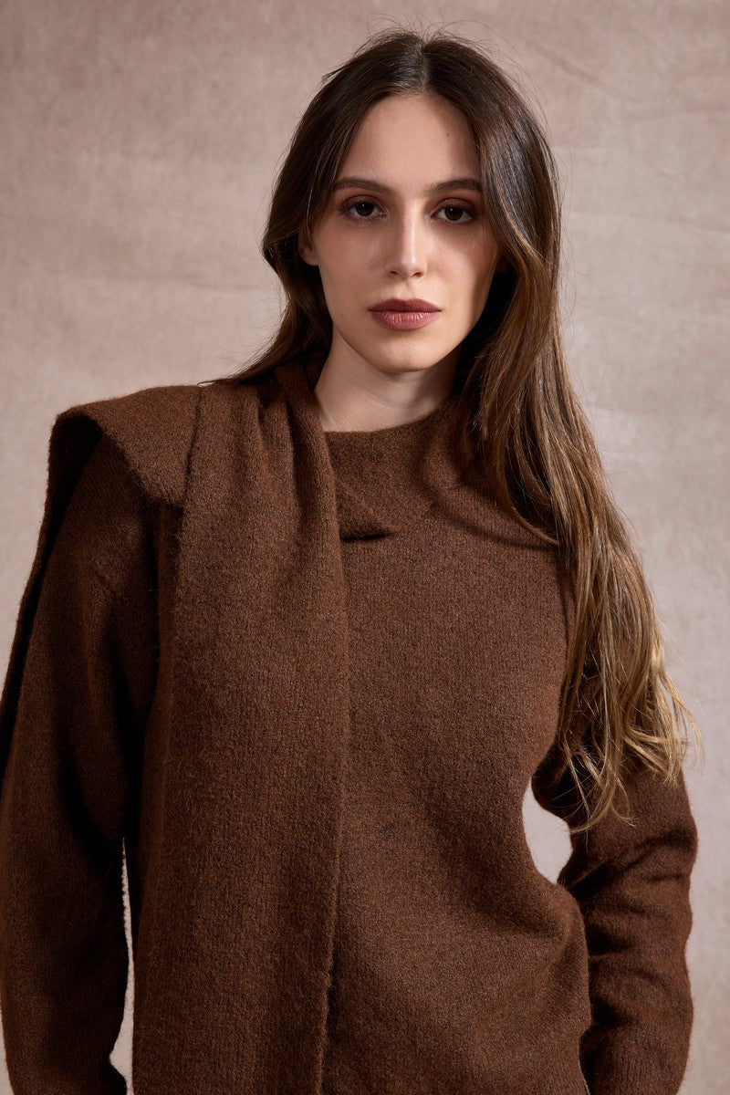 Sharon Knitted Scarf Jumper - Chocolate Brown
