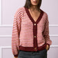 Jessica Stripped Cardigan - Burgundy