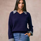 Vivian Check Collar and Cuff Sweater - Navy
