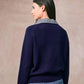 Vivian Check Collar and Cuff Sweater - Navy
