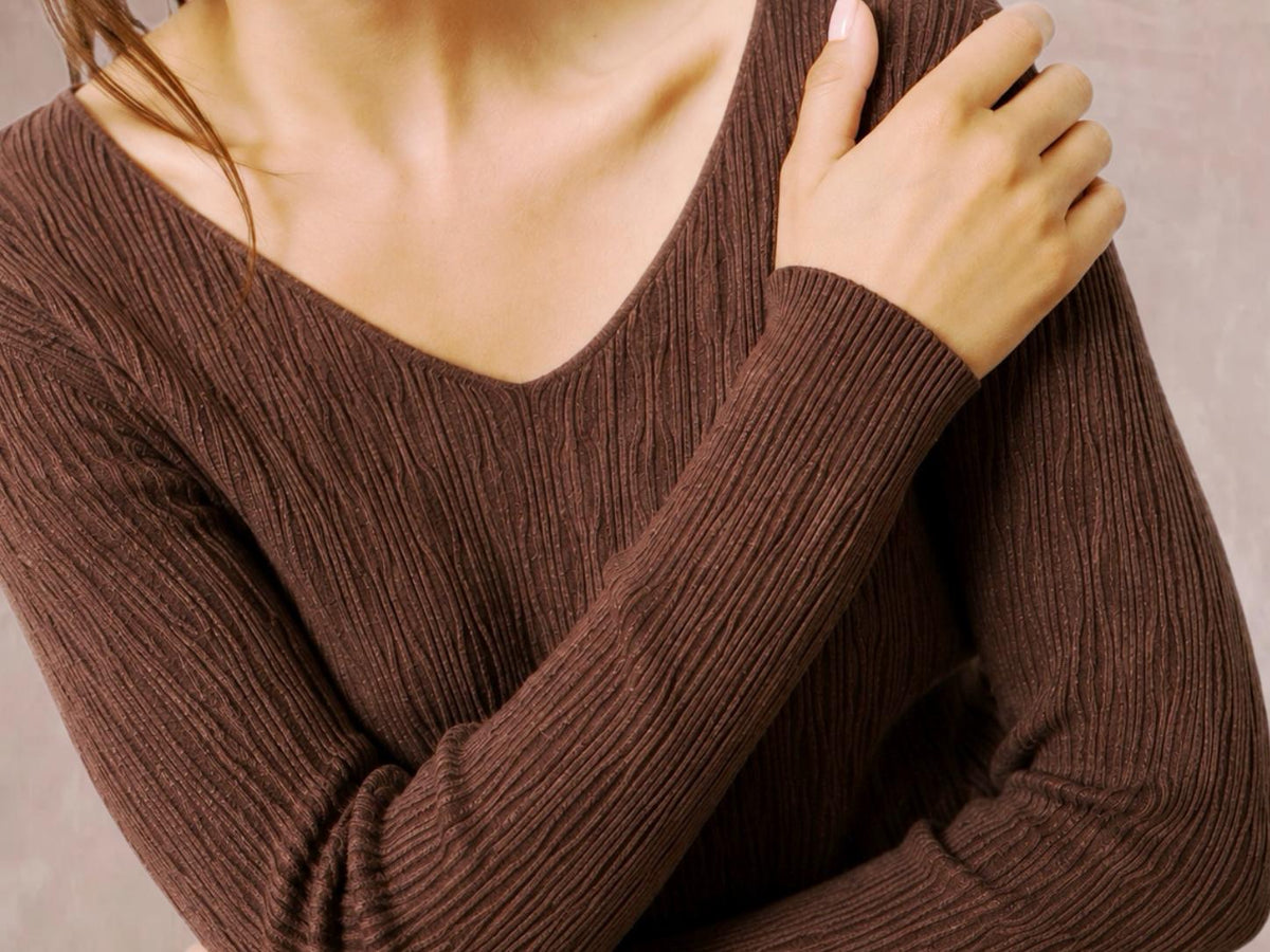 Anne Long Sleeved Pattern Knit Top - Brown