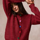 Joanne Heart Shape Button Down Cardigan - Burgundy