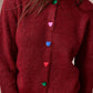 Joanne Heart Shape Button Down Cardigan - Burgundy