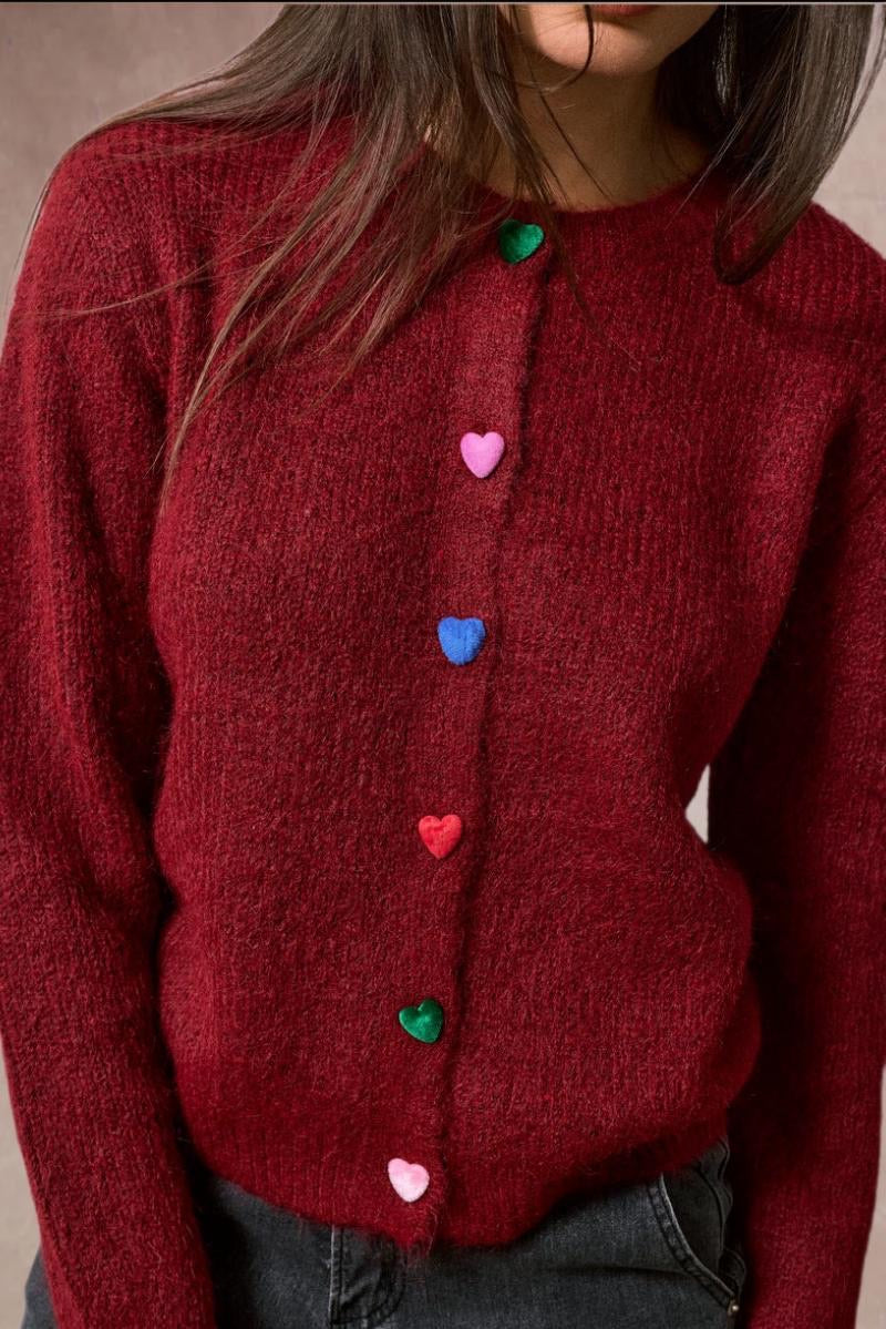 Joanne Heart Shape Button Down Cardigan - Burgundy