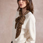 Michelle Knit with Animal Print Scarf and Gold Buttons - Beige