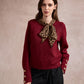 Michelle Knit with Animal Print Scarf and Gold Buttons - Red