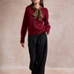 Michelle Knit with Animal Print Scarf and Gold Buttons - Red