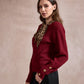 Michelle Knit with Animal Print Scarf and Gold Buttons - Red
