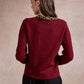 Michelle Knit with Animal Print Scarf and Gold Buttons - Red