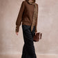 Michelle Knit with Animal Print Scarf and Gold Buttons - Brown