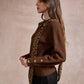 Michelle Knit with Animal Print Scarf and Gold Buttons - Brown
