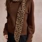 Michelle Knit with Animal Print Scarf and Gold Buttons - Brown