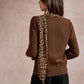 Michelle Knit with Animal Print Scarf and Gold Buttons - Brown