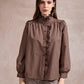 Jenny Check Shirt with Ruffle Details - Chocolate Brown