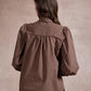 Jenny Check Shirt with Ruffle Details - Chocolate Brown