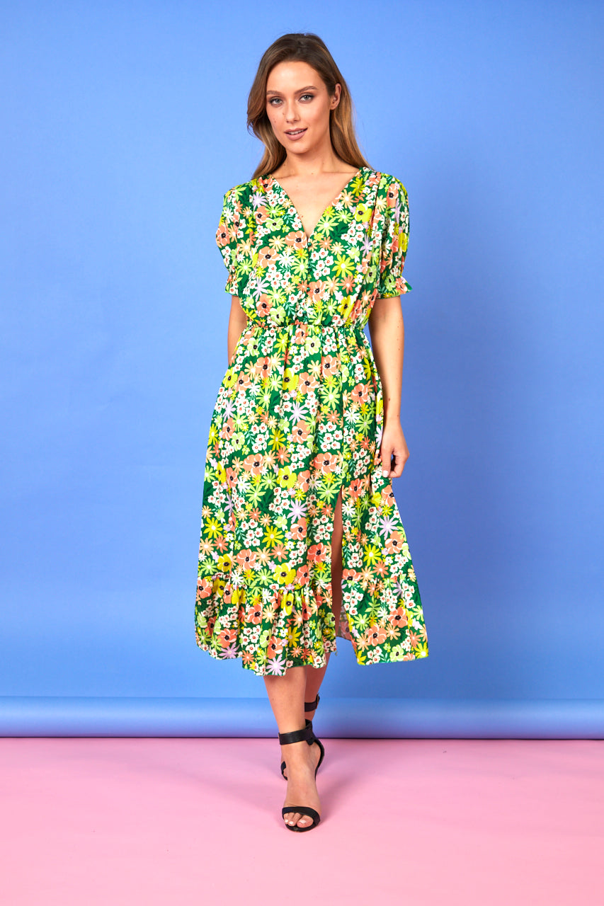 Nicole Green Floral Print Dress