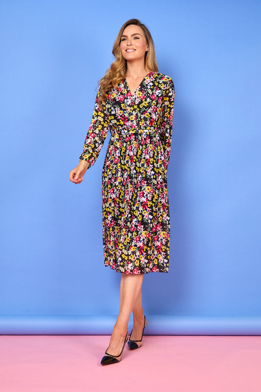 Mary Floral Dress - Black