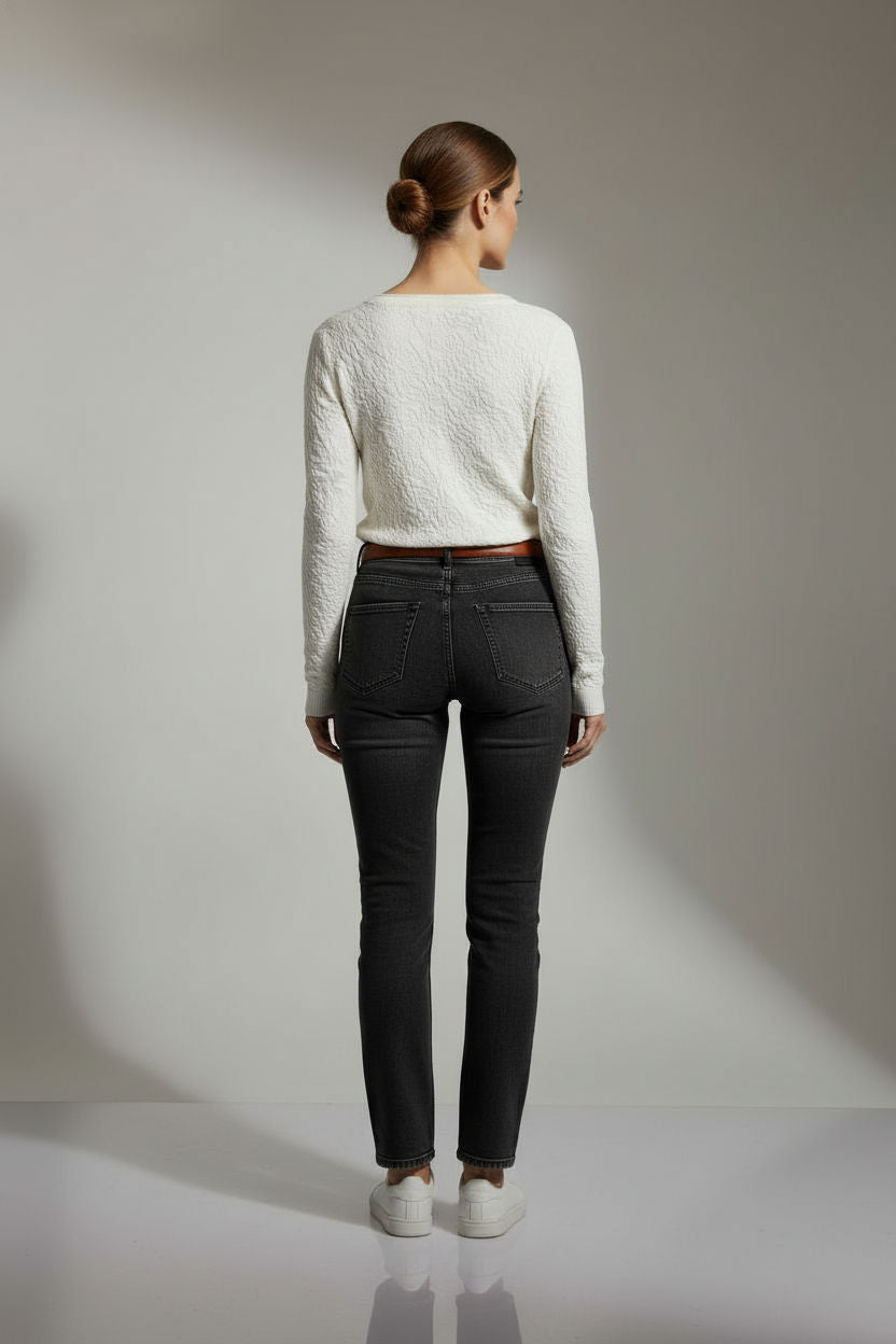 Anne Long Sleeved Pattern Top - Ecru