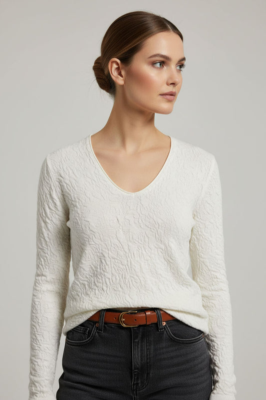 Anne Long Sleeved Pattern Top - Ecru