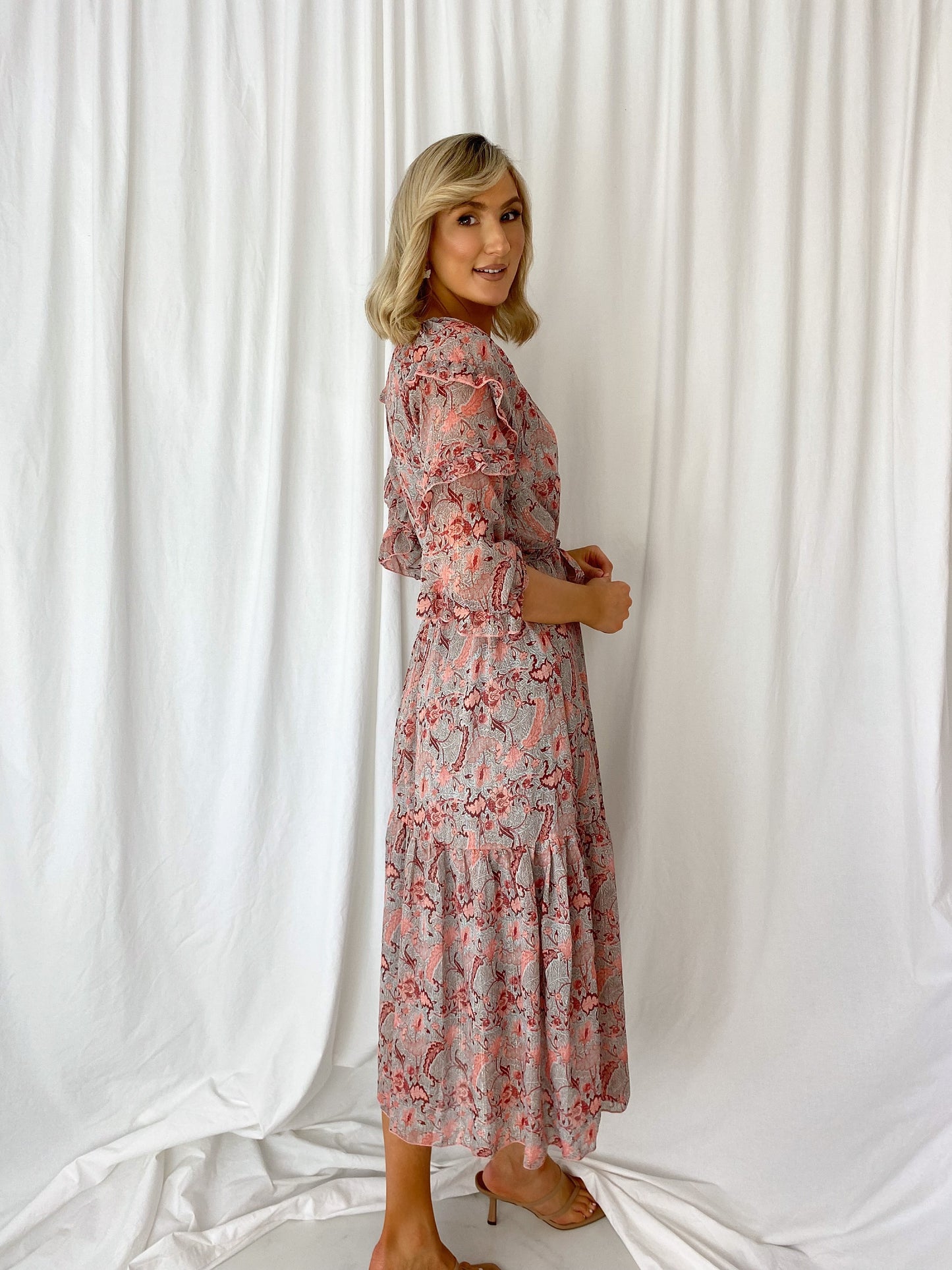 Lucy Ruffle Printed Dress - Blush