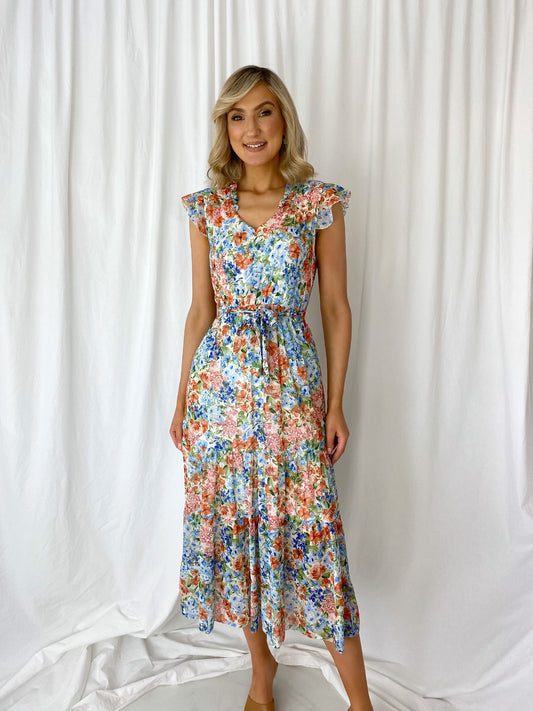 Nadine Blue and Red Floral Dress