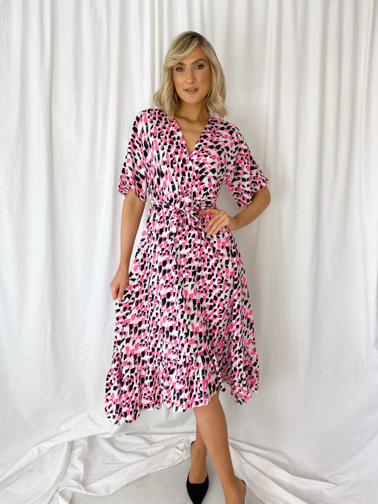 Beth Printed Dress - Pink and Black