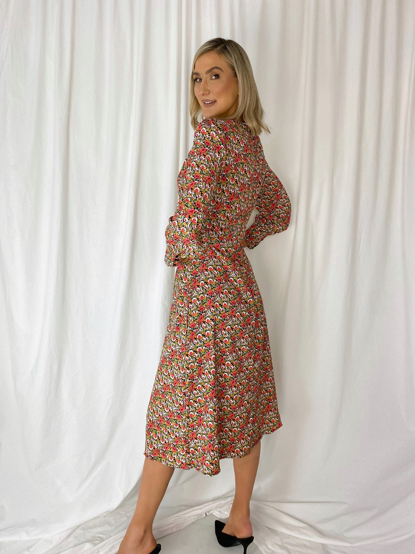 Adele Floral Print Midi Dress with Slit
