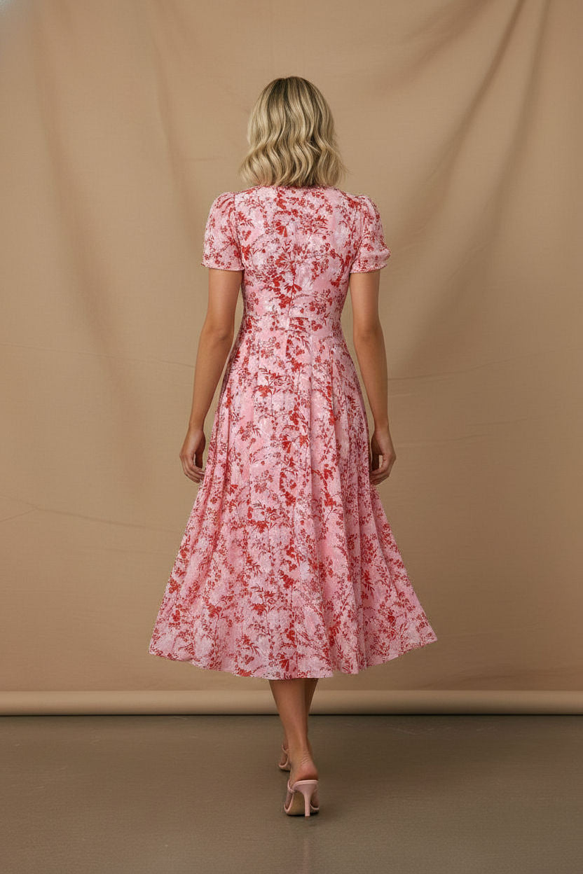 Fiona Floral Midi Dress - Pink