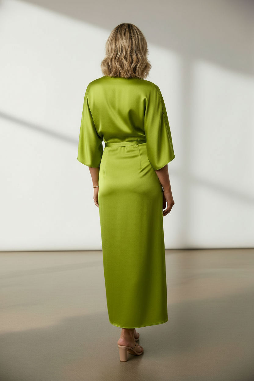 Dorah Satin Maxi Dress - Lime Green
