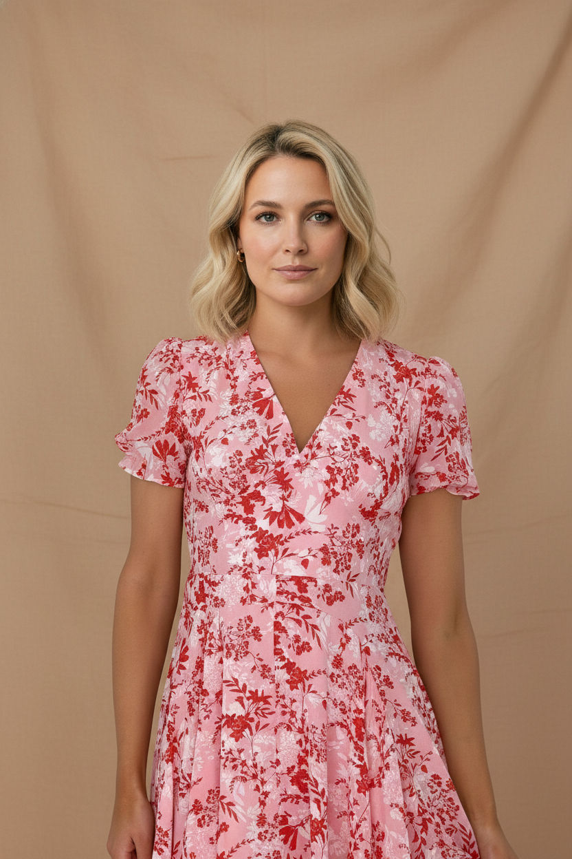 Fiona Floral Midi Dress - Pink