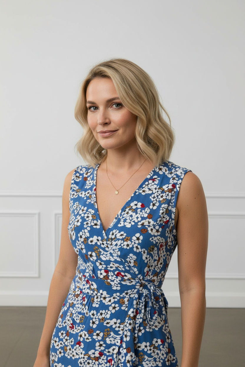 Silvia Floral Wrap Dress - Blue