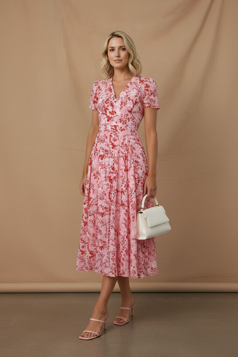 Fiona Floral Midi Dress - Pink