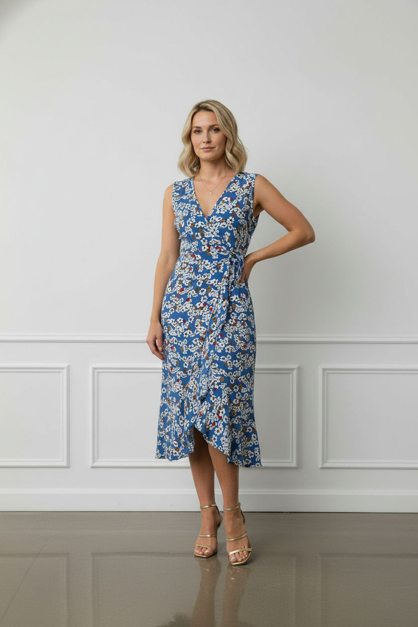 Silvia Floral Wrap Dress - Blue