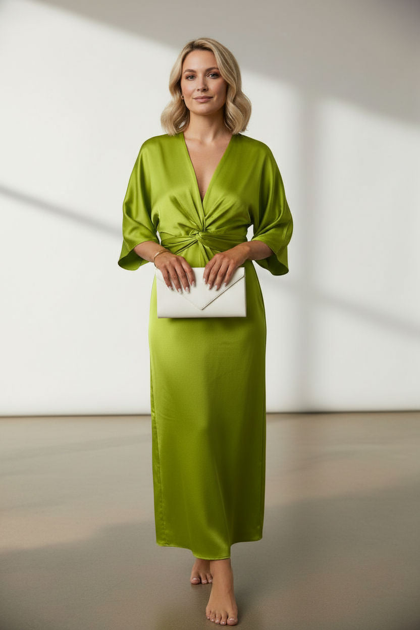 Dorah Satin Maxi Dress - Lime Green
