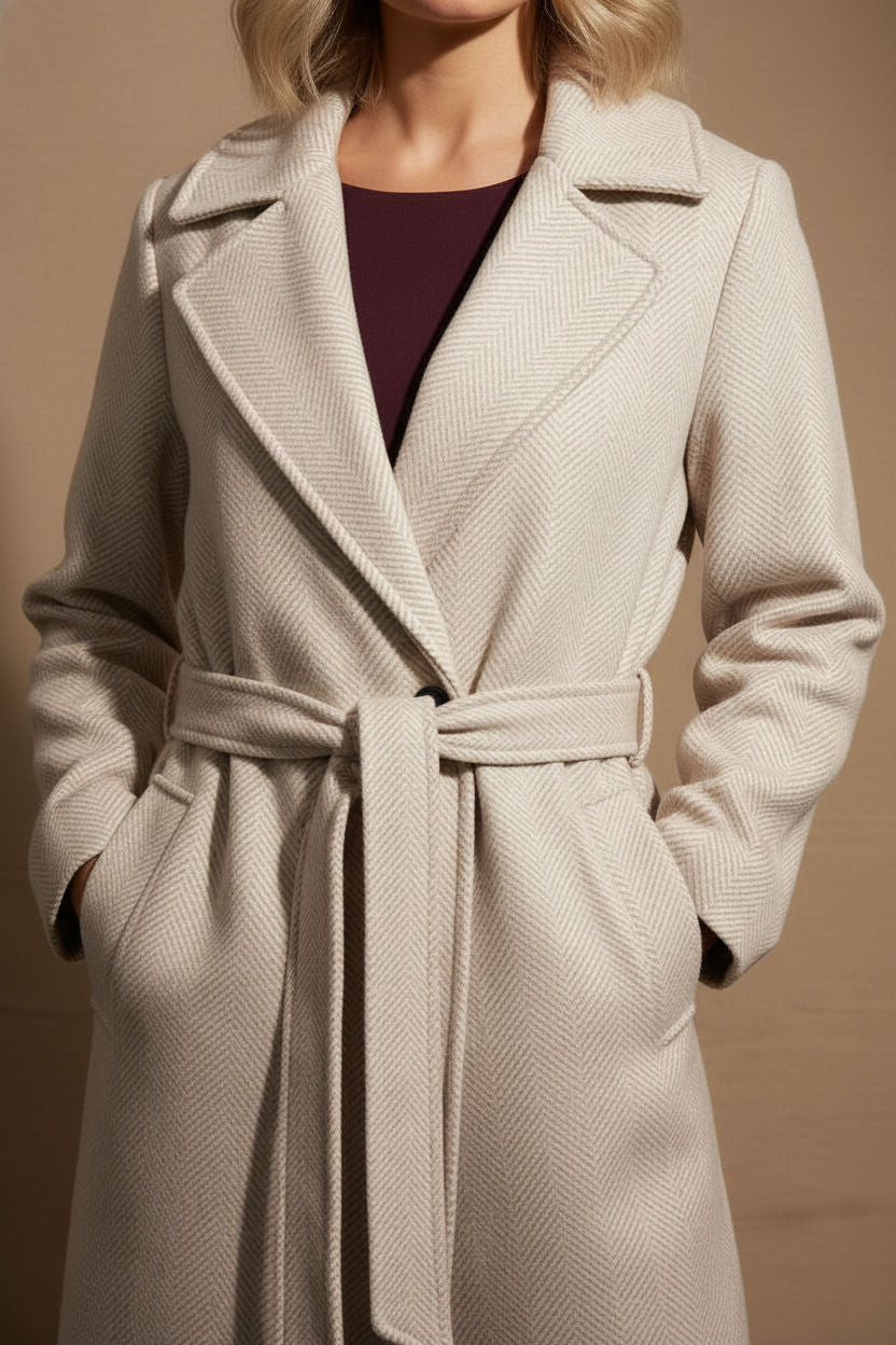 Rachel Belted Maxi Coat - Light Beige