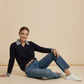Vivian Check Collar and Cuff Sweater - Navy