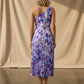 Margaret One Shoulder Draped Floral Dress - Purple and Blue