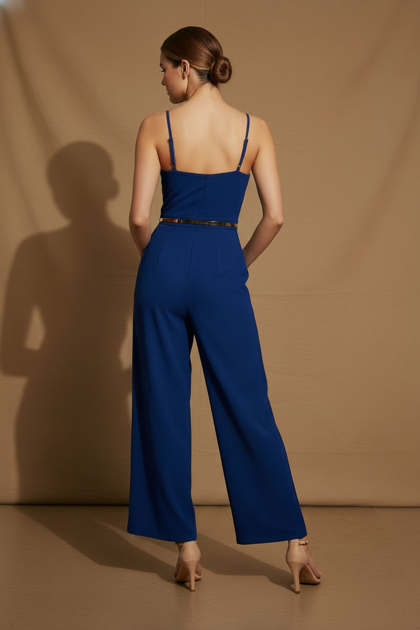 Mia V Neck Spaghetti Strap Jumpsuit - Navy
